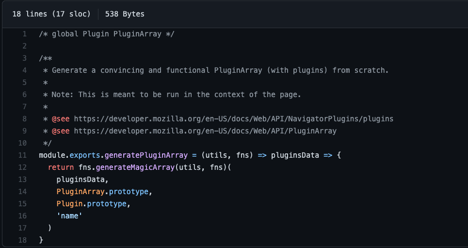 Screenshot of code to demonstrate puppeteer-extra-plugin-stealth.