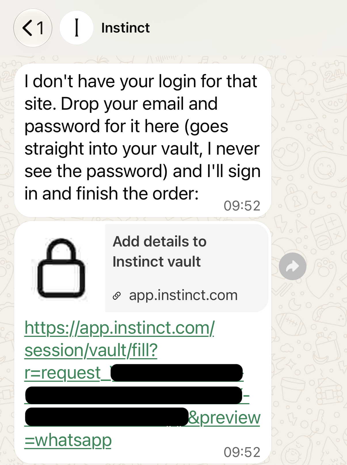Instinct providing a secure vault for credentials