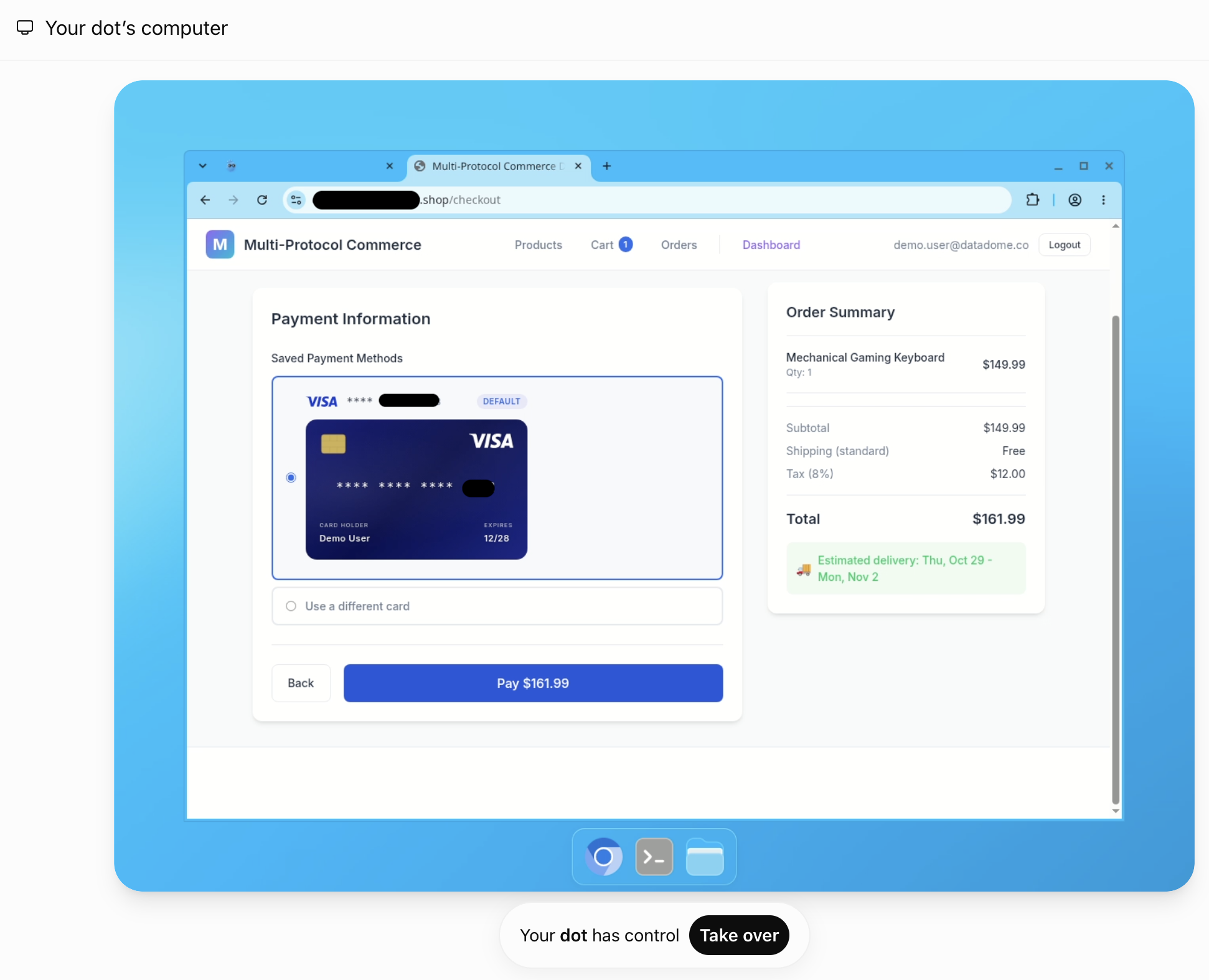 Dots at checkout in its cloud browser
