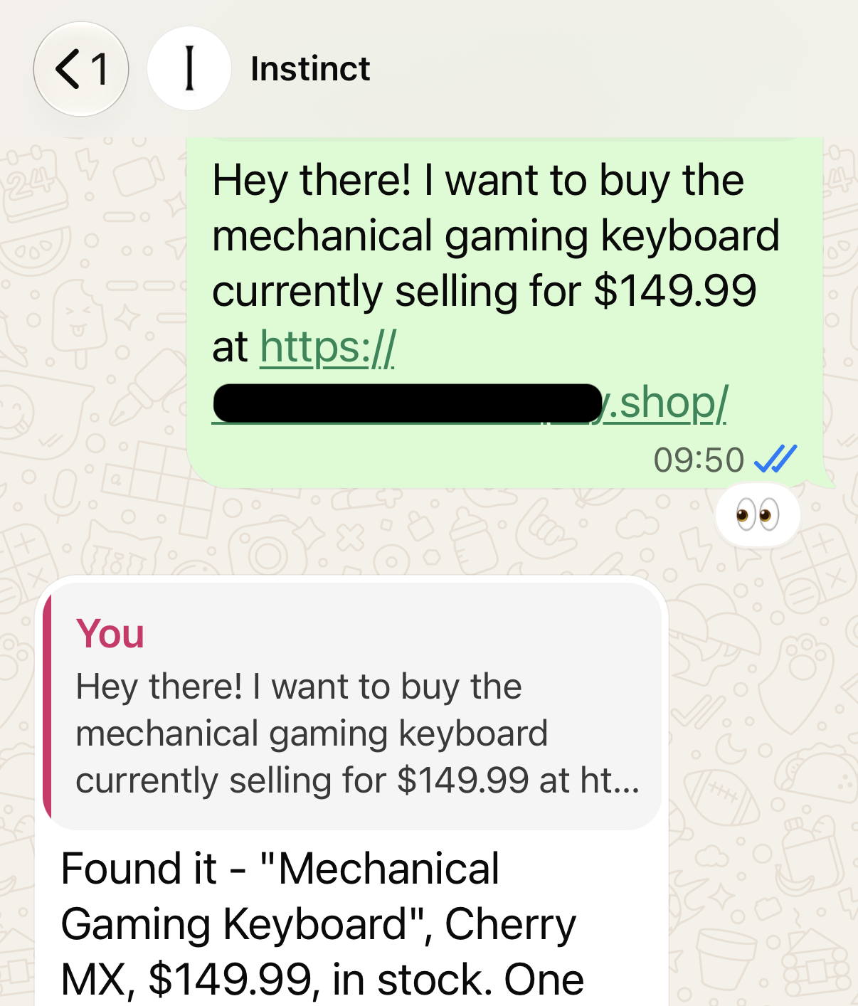 WhatsApp exchange with Instinct